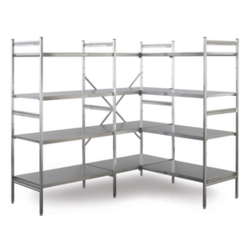Edelstahlregal Anbaufeld - HxBxT 1800x975x400 mm, 4 Edelstahlsockel, Fachlast bis 150 kg, einseitig